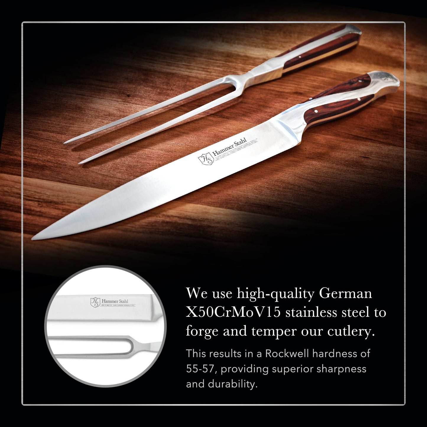 German Forged High Carbon Stainless Steel Carving Knife and Fork Set | Professional Meat Carving Set with Ergonomic Pakkawood Handle