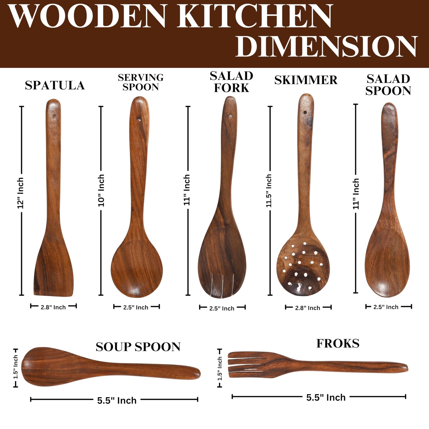 Wooden Cooking Spoons – 8 Pcs Teak & Acacia Wood Kitchen Utensil Set with Rotating Holder, Spatulas, Salad Fork, Skimmer, Spoon Rest, Wooden Knife – Nonstick, Heat-Resistant, Natural Utensils