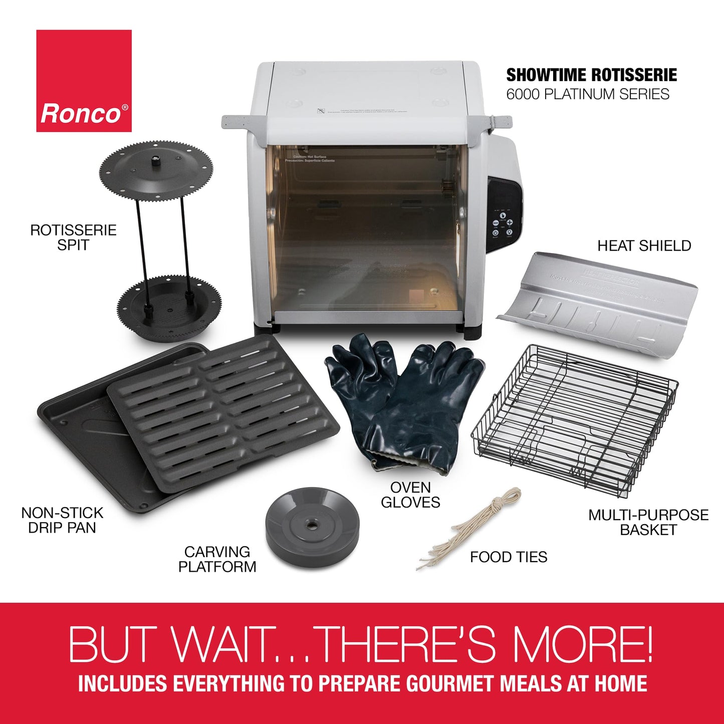 Ronco 6000 Platinum Series Rotisserie Oven, Digital Display, 12-Pound Capacity, Auto Shutoff, Includes Rotisserie Spit, Multi-Purpose Basket, 3 Cooking Functions: Rotisserie, Sear and No Heat Rotation