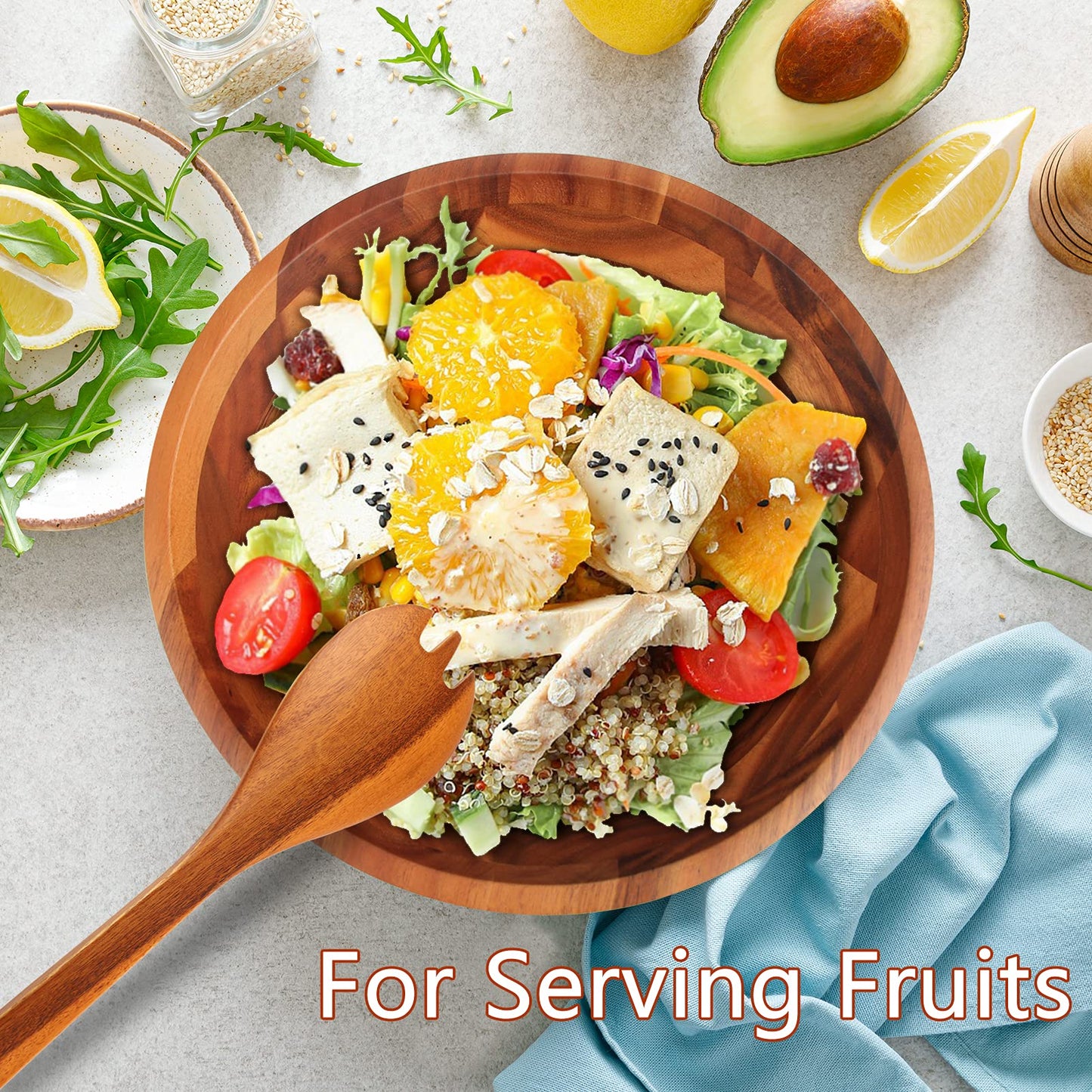 AIDEA Acacia Wood Serving Bowl for Fruits or Salads, 11" Diameter x 4.5" Height, Wooden Single Salad Bowl