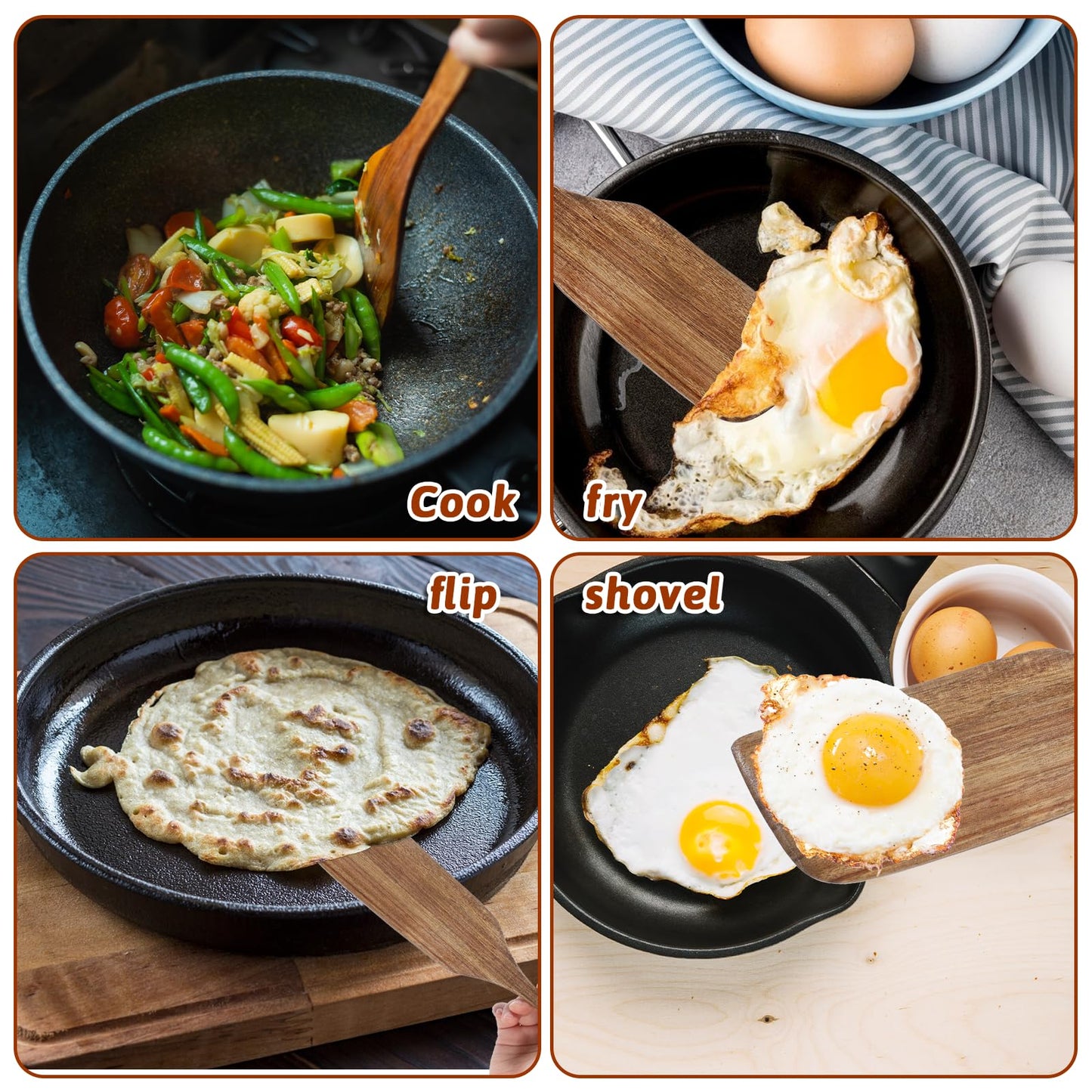 Wooden Spatula for Cooking Long Handle Flat Frying Spatula Flat Frying Inclined Spatula Angled Spatula Egg Wood Flipper Turner Fish Spatula Turner Non Stick Wood Utensils for Mixing Scraping Baking