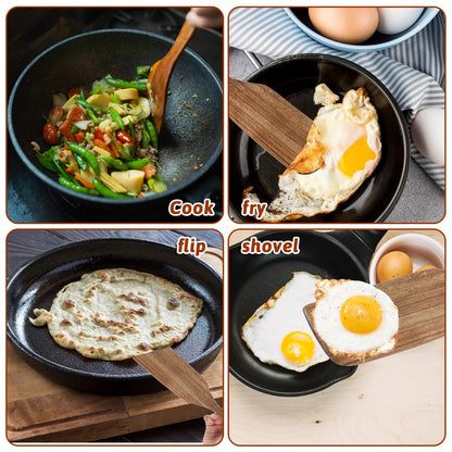Wooden Spatula for Cooking Long Handle Flat Frying Spatula Flat Frying Inclined Spatula Angled Spatula Egg Wood Flipper Turner Fish Spatula Turner Non Stick Wood Utensils for Mixing Scraping Baking
