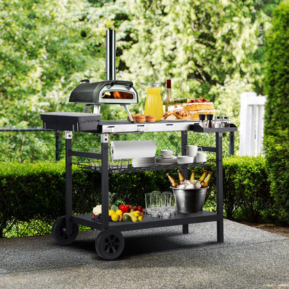 Pittazero Outdoor Grill Cart, 500lb Dining Cart Table with Three-Shelf, Stainless Steel Rolling Movable Food Prep and Work Table