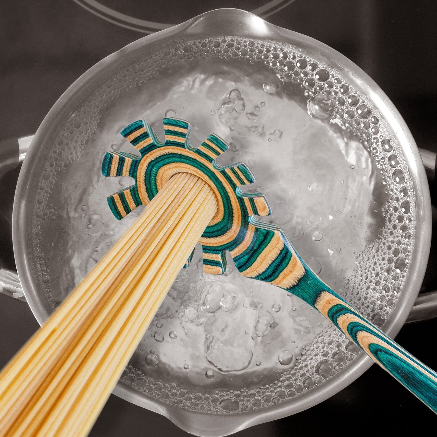 Baltique Mykonos Collection Wooden Spaghetti Spoon – 12.5" Pasta Server with Teeth, Colorful Birch Wood Utensil for Portioning, Stirring & Serving Noodles