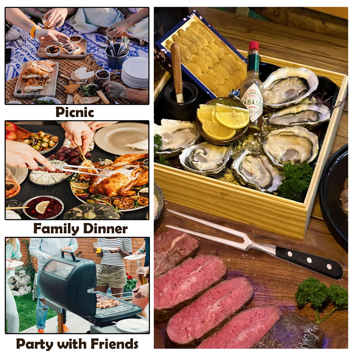 BOHK Heavy Duty Stainless Steel Carving Fork 11.6 Inch BBQ Meat Fork & Serving Fork for Cooking Roasting Meat Shredding (POM Handle)