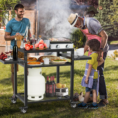 Yozoia Outdoor Grill Table, Movable Grill Cart for Blackstone Griddle, Pizza Oven Stand for Onni, Kitchen Cooking Prep Table BBQ Cart for Party, Bar, Camping