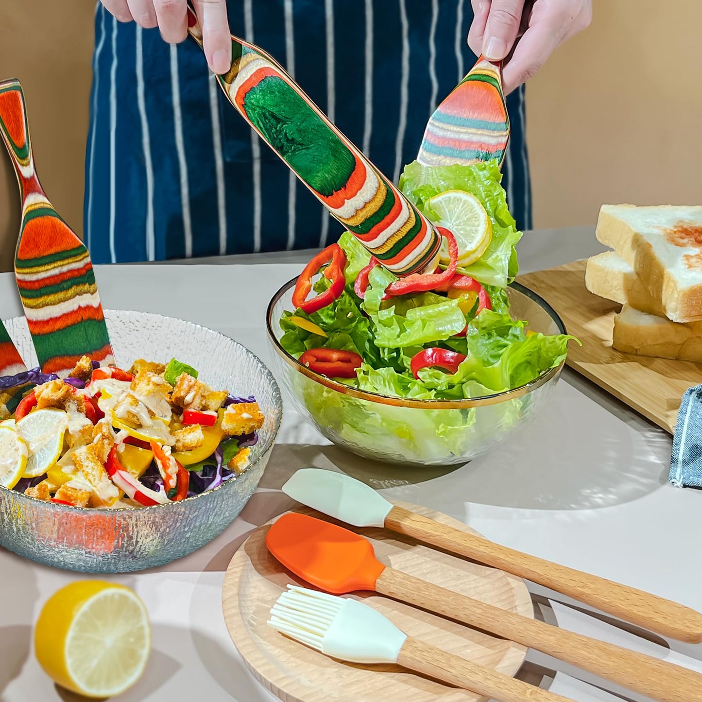 Kitchen Utensils Set,8PCS Spurtles Kitchen Tools,Pakkawood Spurtle Set,wooden Handle silicone Cooking Utensils Set,with Whisk,Brush,Tongs, Spoon Spatula,Silicone spoon