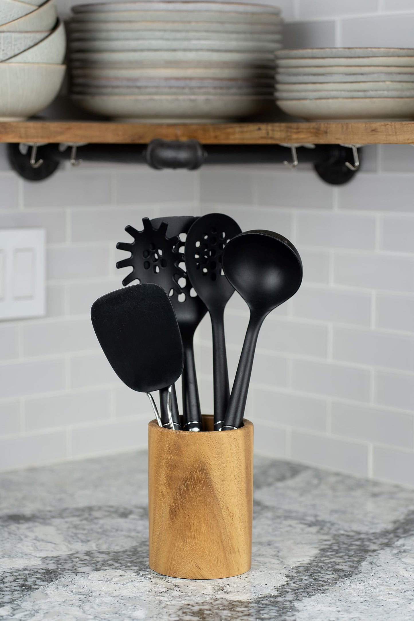 Wooden Utensil Holder - Teak Wood Utensil Holder - Wooden Spoon Holder - Kitchen Utensil Holder for Countertop - Utensil Crock for Kitchen Counter - Utensil Holder - Wine Holder - Art Supply Holder