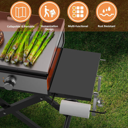 Portable Collapsible Grill Stand Griddle Cart for Blackstone 17"/22" Tabletop Griddle, Outdoor BBQ Accessories, Folding Cart Griddle Stand with Side Shelf for Blackstone