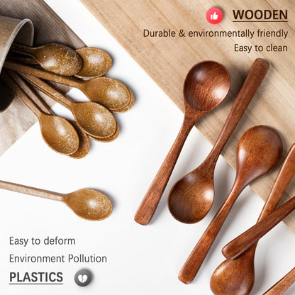 Hefild 7 PCS Wooden Spoons for Eating, 7 inch Wooden Honey Spoons for Tea, Wood Teaspoons for Stirring Coffee, Hard Wood Table Spoon for Cooking, Small Serving Spoon for Soup, Desserts & Cereal