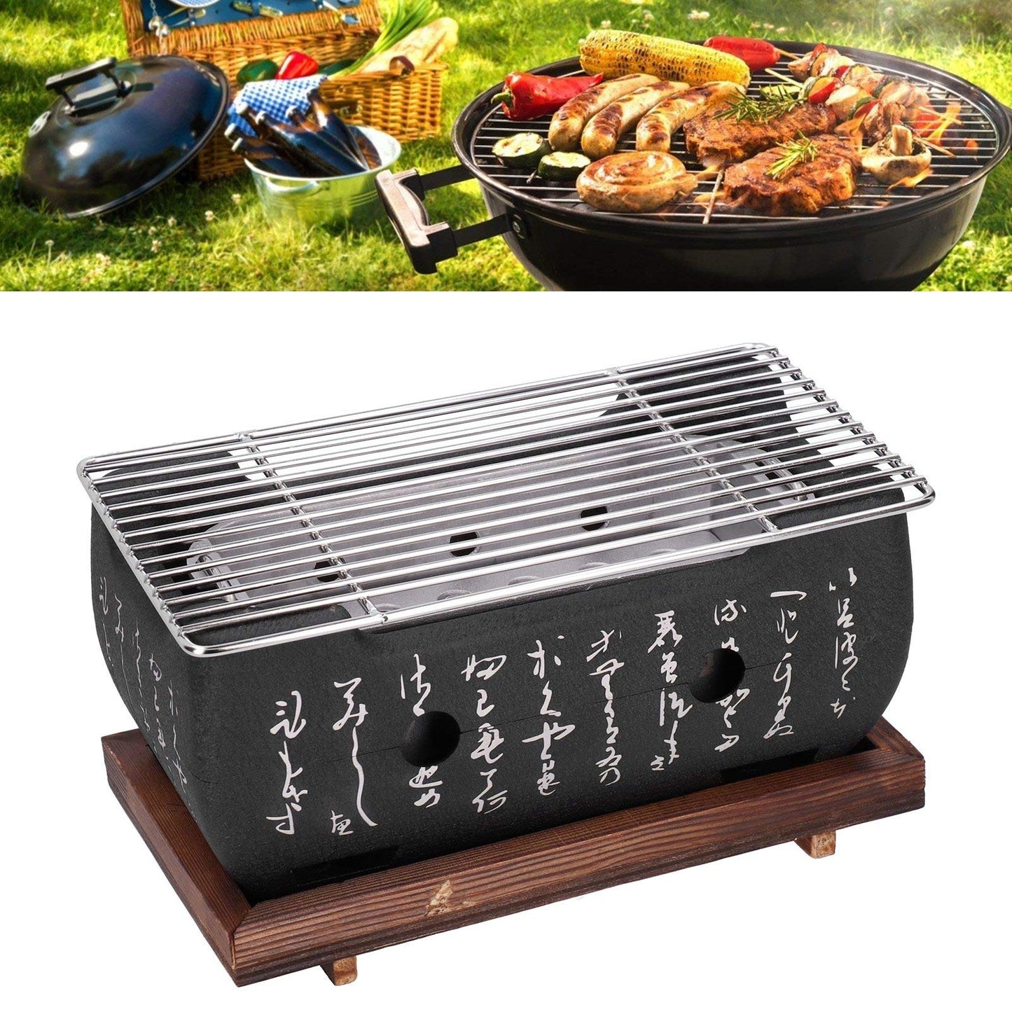 Japanese BBQ Grill, Portable Barbecue Stove with Wire Mesh Grill and Base BBQ Tools Accessories for Yakiniku, Yakitori, Takoyaki
