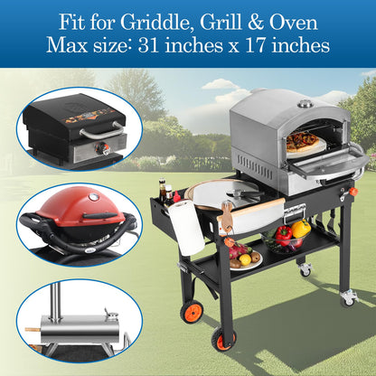 Grill Table Stand Cart for Blackstone Griddle - Universal Foldable Design Fits 17-22 Inch Grills and 12" Pizza Ovens, 20s Setup, 4 Wheels, Magnetic Strip etc (Camping, Backyard Cooking Accessories)