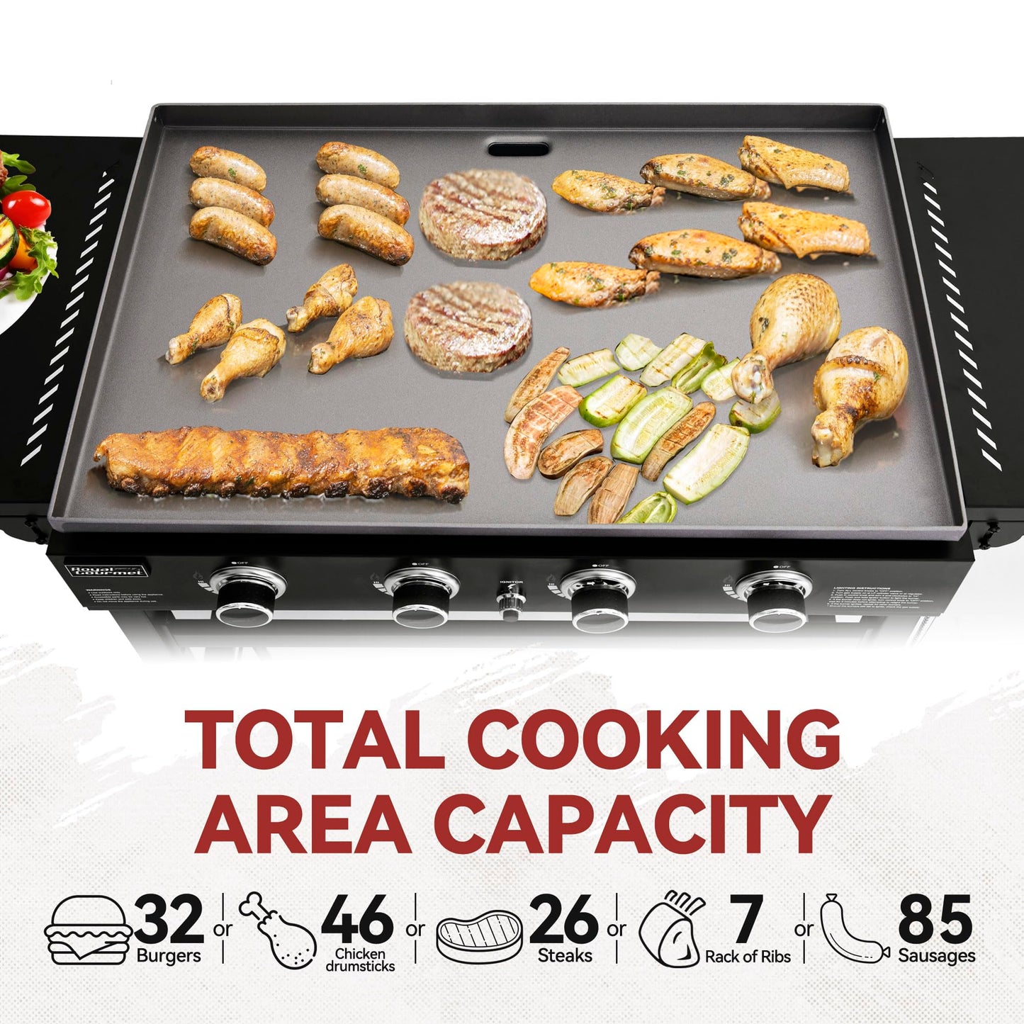 Royal Gourmet GB4001C-N 4 Burner Propane Gas Griddle with Cover, 35 Inch Outdoor Flat Top Grill Griddle with Foldable Side Tables & 52,000 BTUs Output for Barbecue Grilling, Black