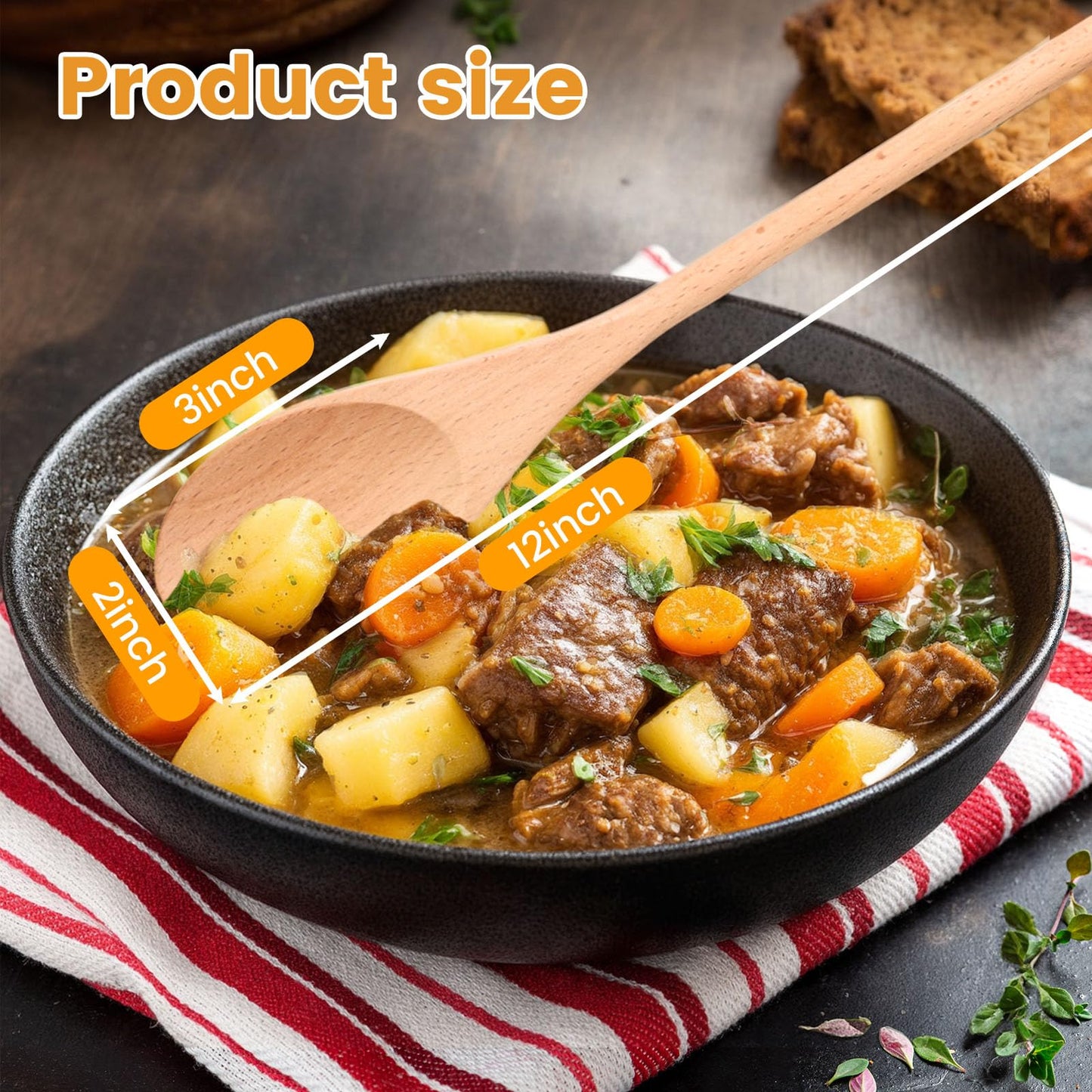 HANSGO Wooden Spoons for Cooking, 12 Inch Long Handle Wooden Cooking Mixing Oval Spoons to Baking, Stir Meals, 3PCS