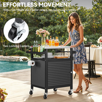 YITAHOME 25 Inch Outdoor Grill Cart with Stainless Steel Top, Outdoor Grill Table with Storage Shelves for Patio, Kitchen Prep, Grilling Accessories, Black