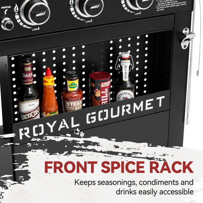 Royal Gourmet GB6000 6 Burner Propane Gas Griddle with Folding Side Tables, 44-Inch Flat Top Grill with Double-Layer Bottom Shelves for Outdoor Party or Backyard Barbecue, Black