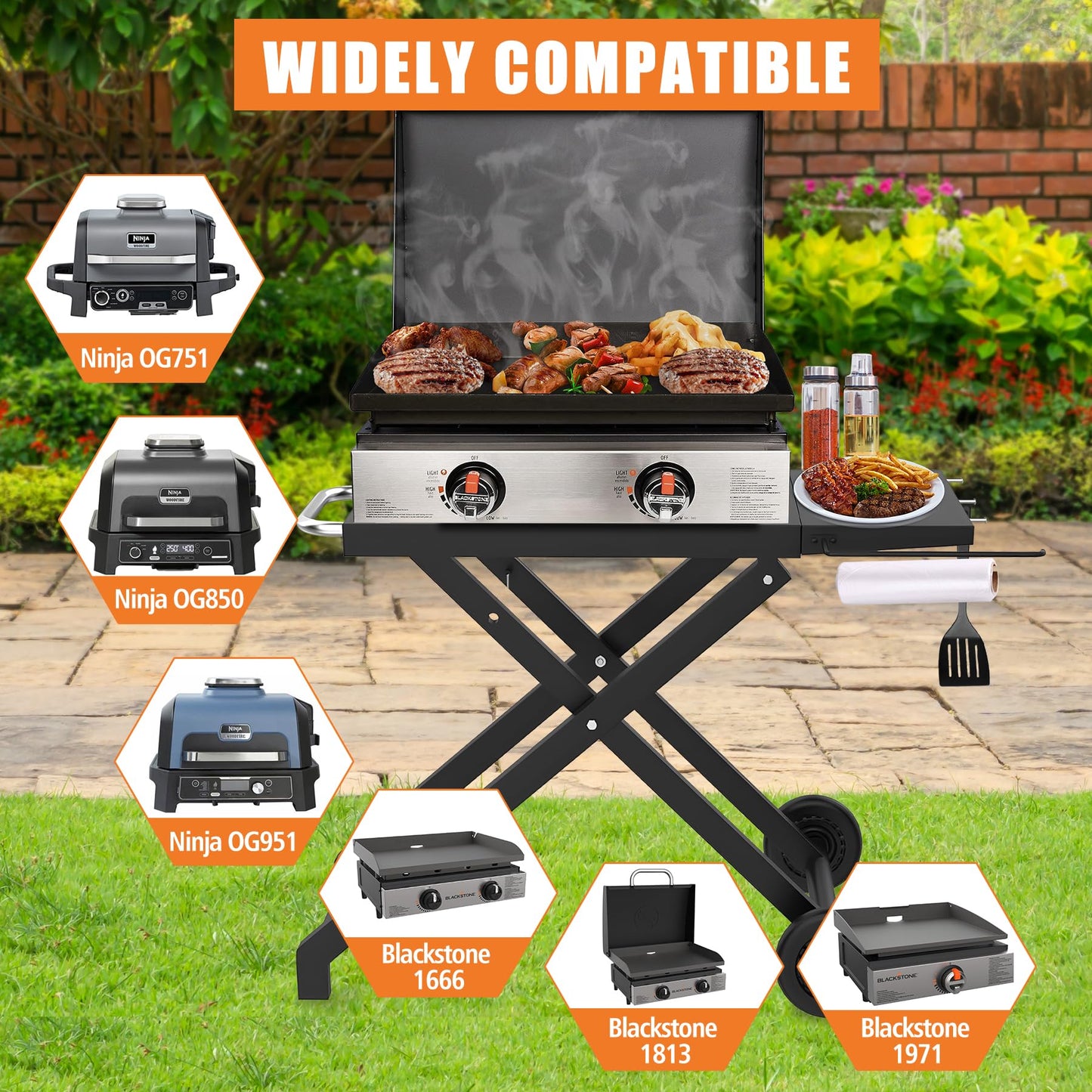 KEESHA Foldable Grill Stand for Blackstone 22'' and 17'' Griddle 1814 1971 1832 1666 1840, Portable Grill Cart Table for Outdoor and Indoor with Wheels