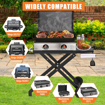 KEESHA Foldable Grill Stand for Blackstone 22'' and 17'' Griddle 1814 1971 1832 1666 1840, Portable Grill Cart Table for Outdoor and Indoor with Wheels