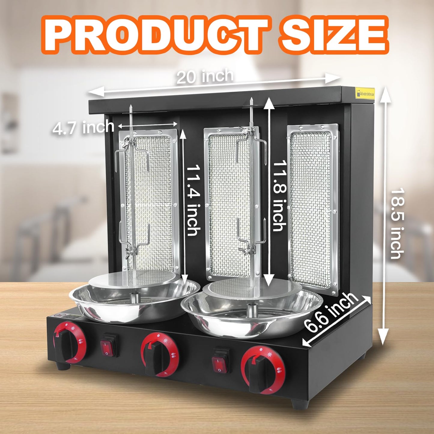 YYUIXUNLI Shawarma Machine Propane Vertical Chicken Rotisserie Broiler with 3 Burners Rotating Kebab Grill Gyro Machine