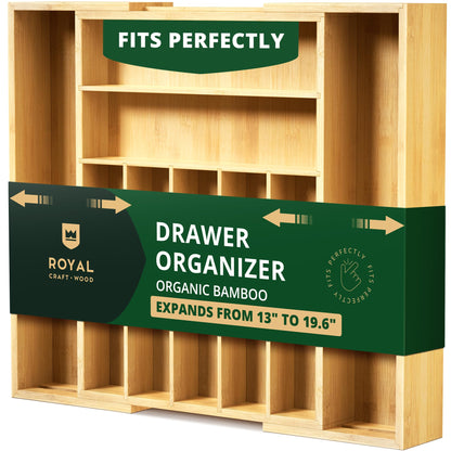 ROYAL CRAFT WOOD Luxury Bamboo Kitchen Drawer Organizer - Silverware Organizer, Utensil Holder & Cutlery Tray Drawer Dividers for Flatware (9 Slot, Natural)