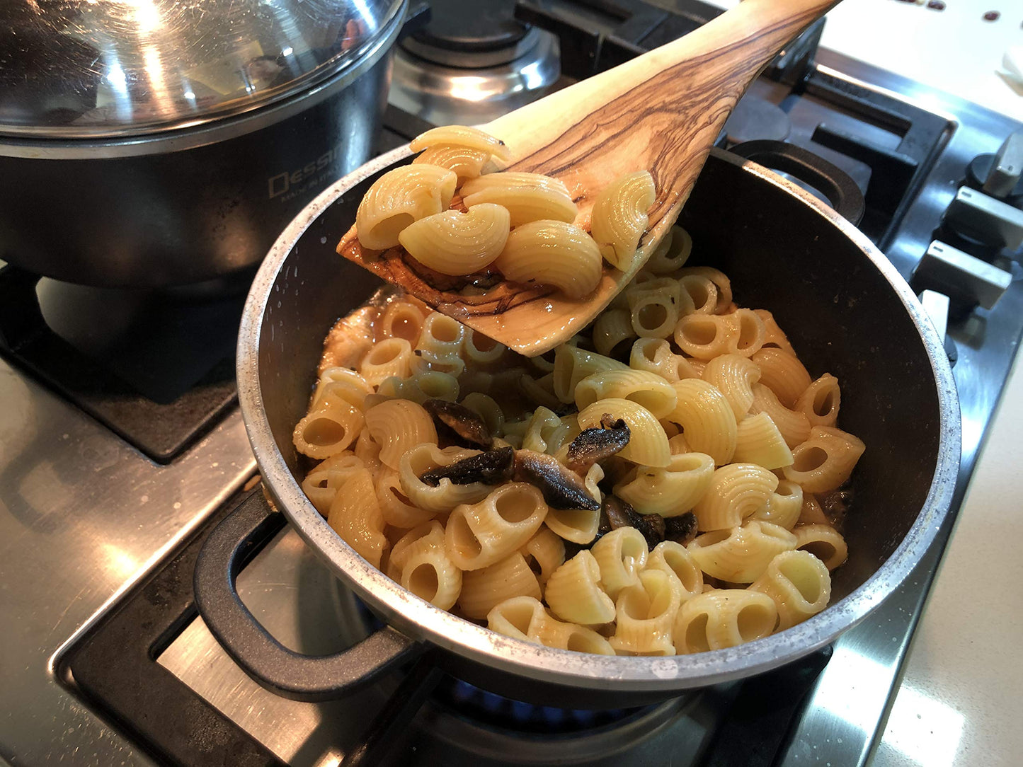Handcrafted Olive Wood Cooking Spoon & Spatula (12 Inch Set of 2 Pieces) Carved by Talented Artists in Bethlehem, Practical Wooden Utensils Last for So Long, Resistant of Scratch