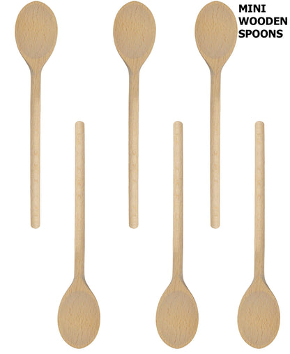 BICB Mini 8-Inch Long Wooden Spoons, Oval Wood Mixing Spoons for Baking, Stirring -Sauce Spoons Made of Natural Beechwood - Set of 6 mini wooden spoons