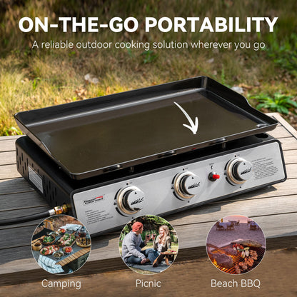 Royal Gourmet PD1301S Portable 24-Inch 3-Burner Table Top Gas Grill Griddle with Cover, 25,500 BTUs, Outdoor Cooking Camping or Tailgating, Black