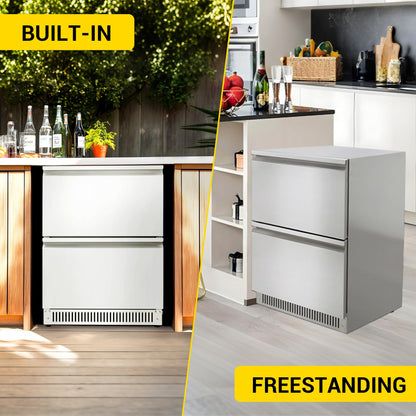 CT Copper Tailor 5-Piece Outdoor Kitchen Package BBQ Gas Grill Island, 32" Built-in Grill 4 Burners Cabinet Style, Kitchen Sink, 4.2 cu.ft Dual Drawer Fridge, Fridge & Cooler Cabinet (Liquid Propane)