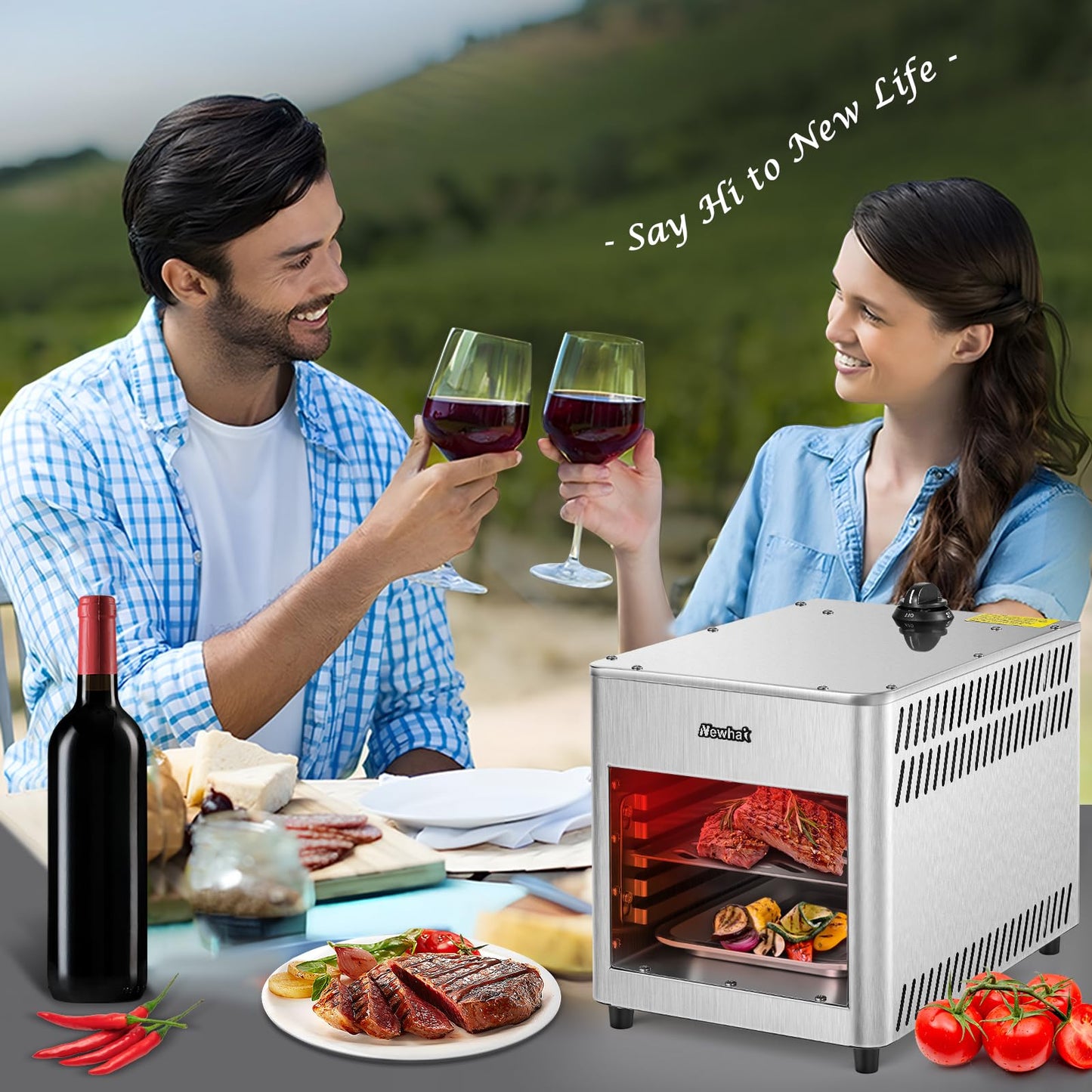 Newhai 1400℉ Propane Steak Broiler Gas Steak Grill for Carnivores Portable Propane Steak Smoker Broiler Stainless Steel Quick Cooking for Outdoor Picnic Beef Chicken Vegetables