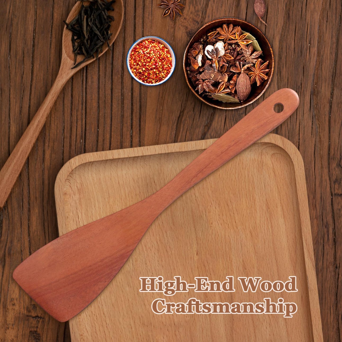 HAOIOKSC 2 Pcs Solid Wood Spatula Set for Nonstick Pans, 12-inch Ergonomic Kitchen Tool with Curved Edge, Handcrafted Utensil for Flipping Eggs Fish Pancakes, Natural Cooking Gift