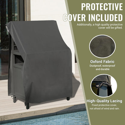 Domi Outdoor Kitchen Series, Modular Kitchen Island Counter with Whole Aluminum Finish & Shelf & Wall Hanging & Countertop & Storage Box & Cover, BBQ Grill Table for Deck Patio, Dark Gray
