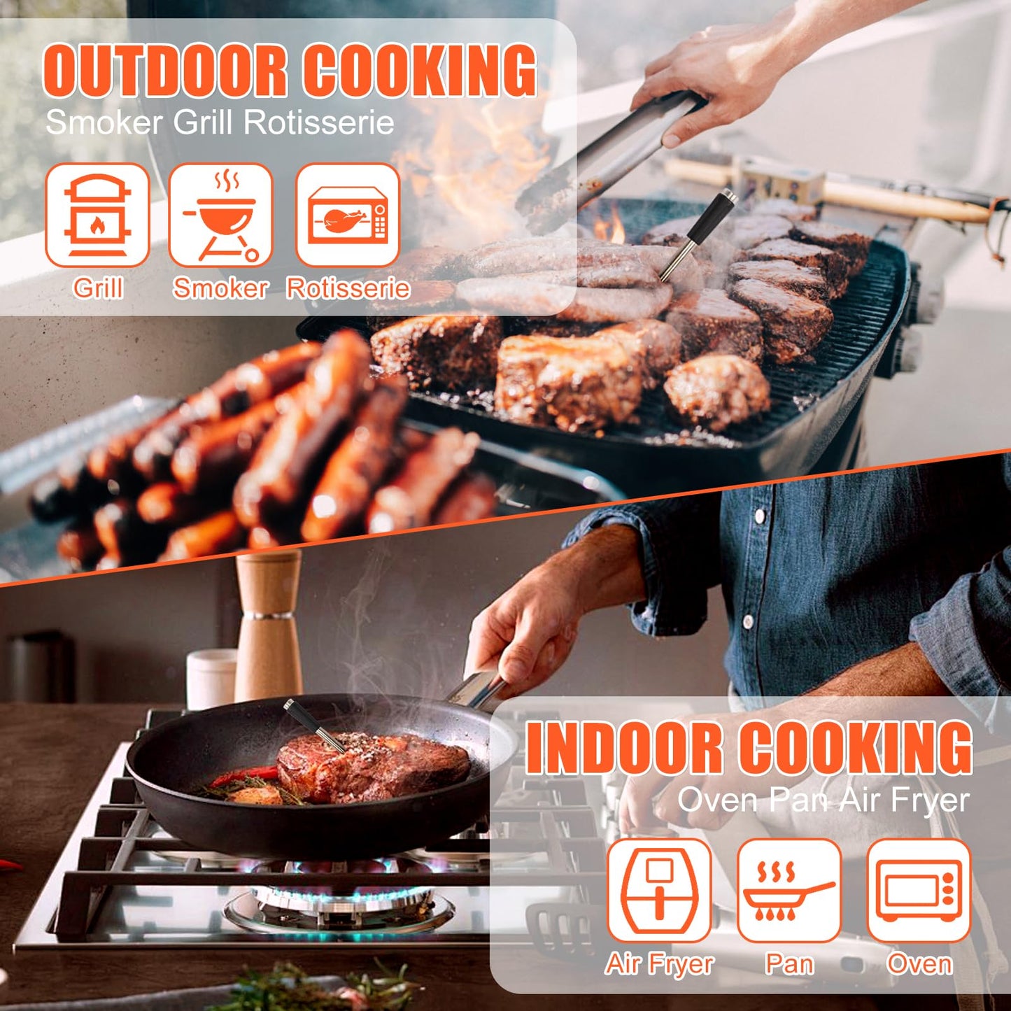 QuliMetal Smart Bluetooth Wireless Meat Thermometer Digital | BBQ, Grill, Oven, Smoker, Air Fryer, Kitchen | Perfect for Steak, Chicken, Turkey, and More | Delicous Recipes in App
