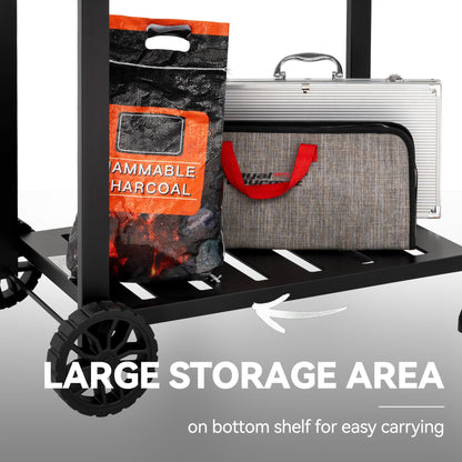 Grills House 24-Inch Charcoal Grill with Foldable Side Tables, Movable BBQ Grill with 470 Sq. In. Cooking Area for Backyard, Patio and Parties, Black, CD1824EH-SC