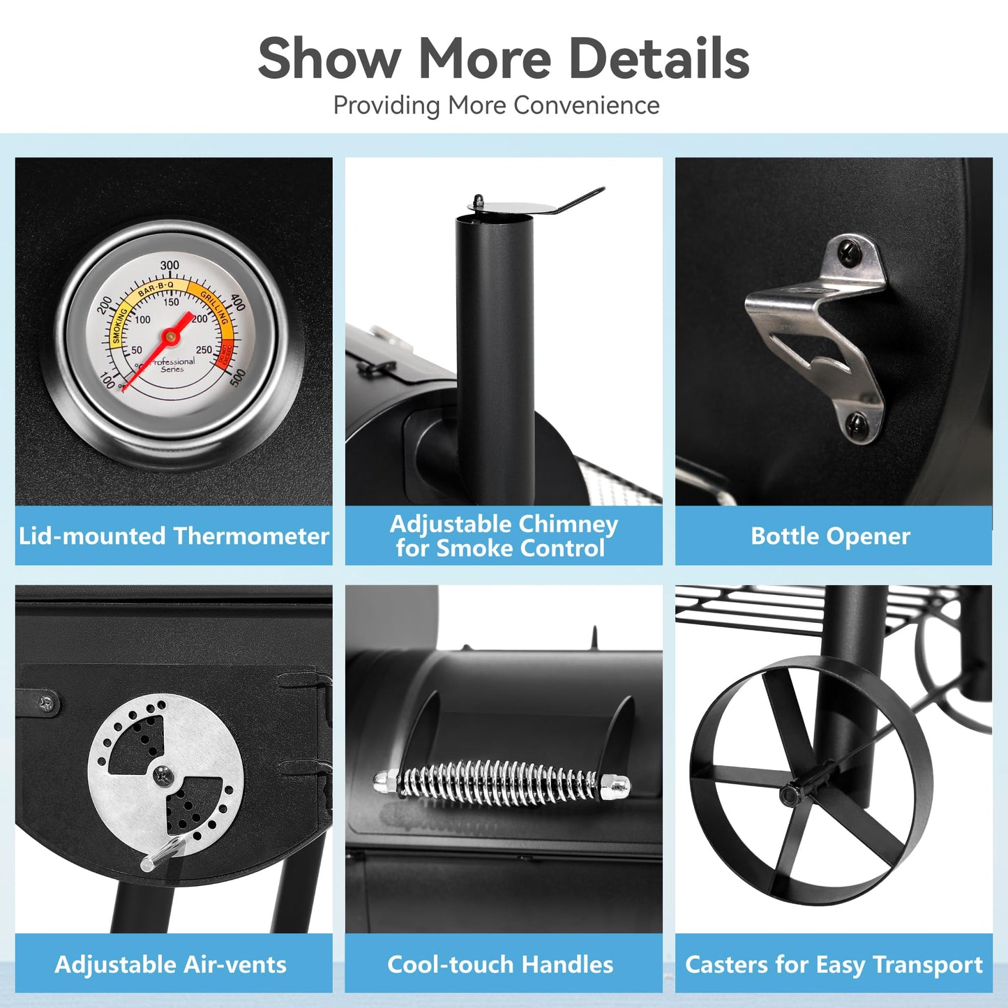 GREEN PARTY BBQ Charcoal Grill with Offset Smoker, 2 in 1 Smoker and Charcoal Grill combo, 512 Square Inch Space Barrel Charcoal Smoker Grill for Outdoor Camping Patio Backyard Cooking, Medium