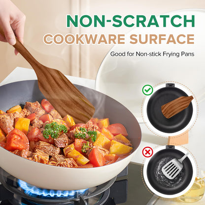 Wooden Spatula for Cooking,2 Pcs Teak Acacia Wooden Kitchen Utensils Set,Natural Wood Spatulas for Non-Stick Frying Pan,Slotted Solid Wood Flippers Turner,Kitchen Essentials,13.3”