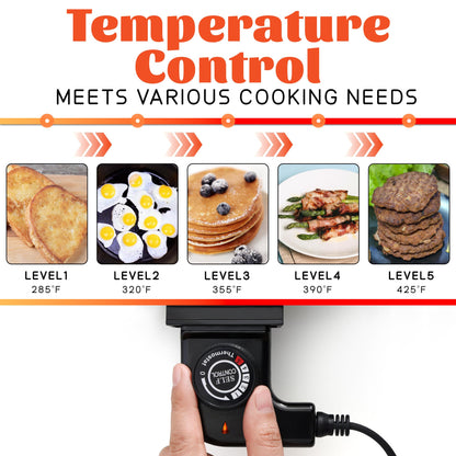 12x20inch Electric Griddle by BBQ Masters, 1700W Fast Even Heating, ILAG Granite Nonstick, Sloped Cooking Surface, Frameless Design for Easy Cleaning, Great for Family Gatherings, Black