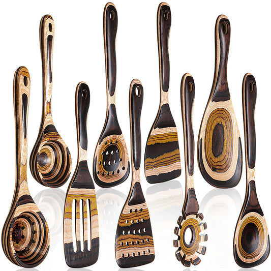 Teenyyou 9 Pcs Pakkawood Kitchen Utensils Pakkawood Soup Ladle Big Deep Soup Spoons Wood Non Stick Utensils with Long Handle for Serving Cooking Kitchen Apartment Tools Women Gifts (Mixed Style)