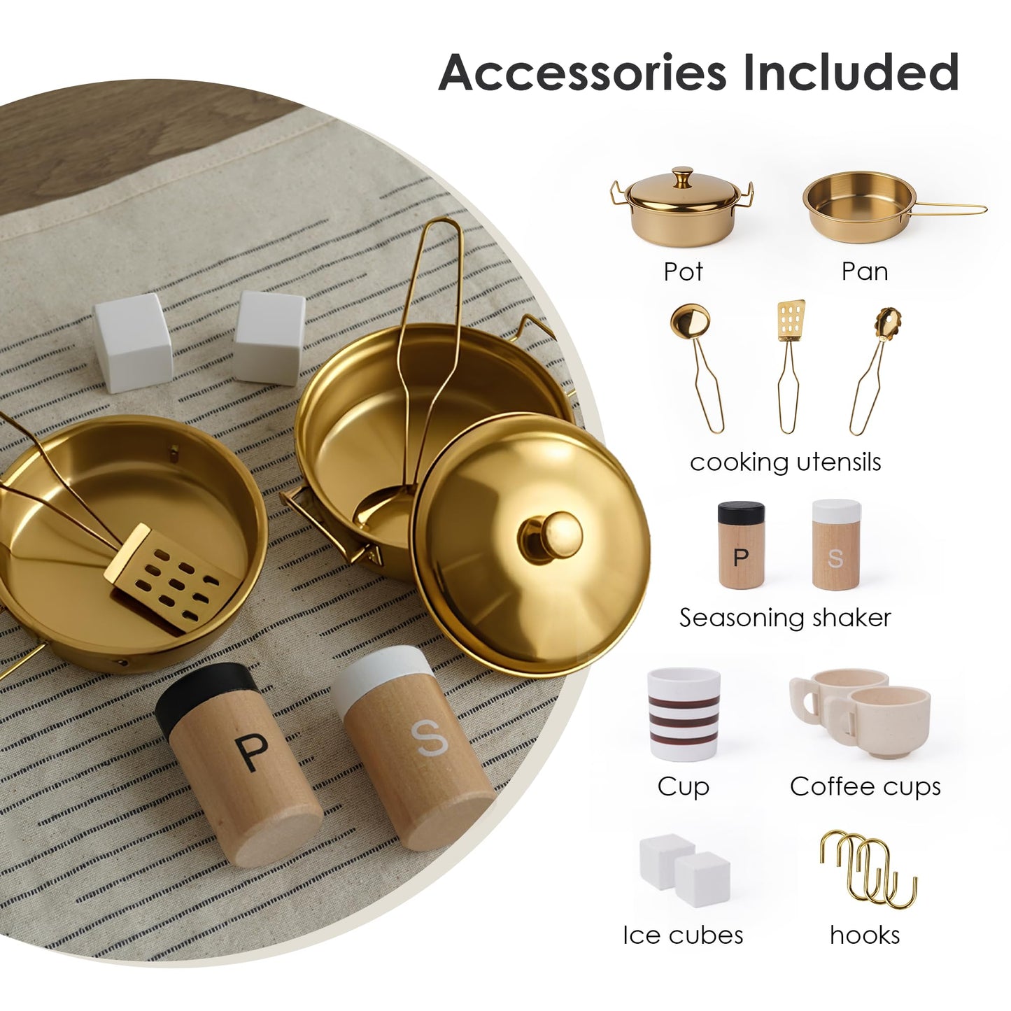 Wooden Play Kitchen for Kids– Realistic Appliances, Smart Storage & 15 Fun Accessories for Inspiring Pretend Play (Ages 3+)