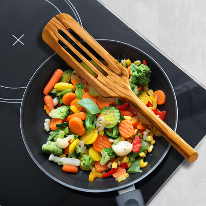 Rock & Branch Olive Wood Slotted Spurtle, Wooden Spatula for Cooking, Safe for Nonstick Cookware, 13" Long