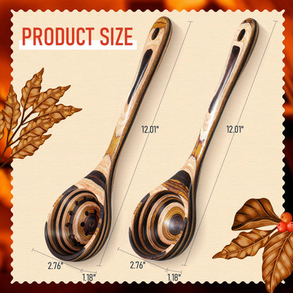 Teenyyou 2 Pcs Pakkawood Kitchen Utensils Pakkawood Soup Ladle Big Deep Soup Spoons Wood Non Stick Utensils with Long Handle for Serving Cooking Kitchen Apartment Tools Women Gifts (Ladle Style)