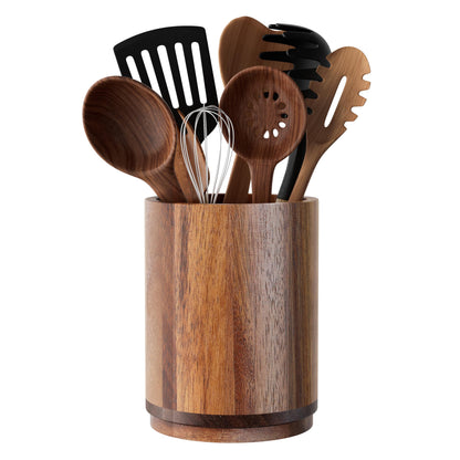 Segtenant Utensil Holder, Acacia Wood Kitchen Utensil Holder for Countertop, 360°Rotating Cooking Utensil Crock for Kitchen Counter, 7.2" Large Utensil Organizer for Spatula