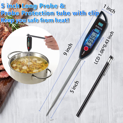 BOMATA Food Thermometer for Cooking, Water, Waterproof IPX7 Digital Thermometer with Long Probe for Bread Baking, Meat, Liquid, Candy.. T101 (Black Color)…