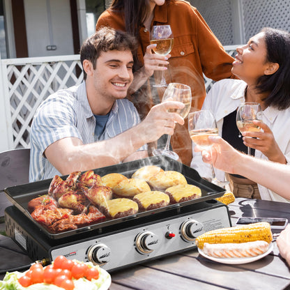 Royal Gourmet PD1301S Portable 24-Inch 3-Burner Table Top Gas Grill Griddle with Cover, 25,500 BTUs, Outdoor Cooking Camping or Tailgating, Black