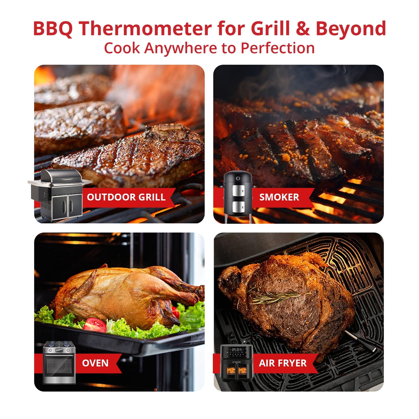 Grill Sync Digital Meat Thermometer Digital Wireless Dual Sensor Bluetooth BBQ Thermometer for Grill, Cooking Smoking, Oven Waterproof Meat Probe with USB-C Charging Case, App-Controlled, 165FT Range