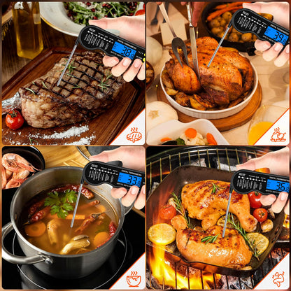 TRAUSI Instant Read Meat Thermometer, Fast & Accurate Digital Food Thermometer with Backlight, Waterproof & Magnet for Grilling, Cooking, BBQ, Smoker, Baking, and Candy Making