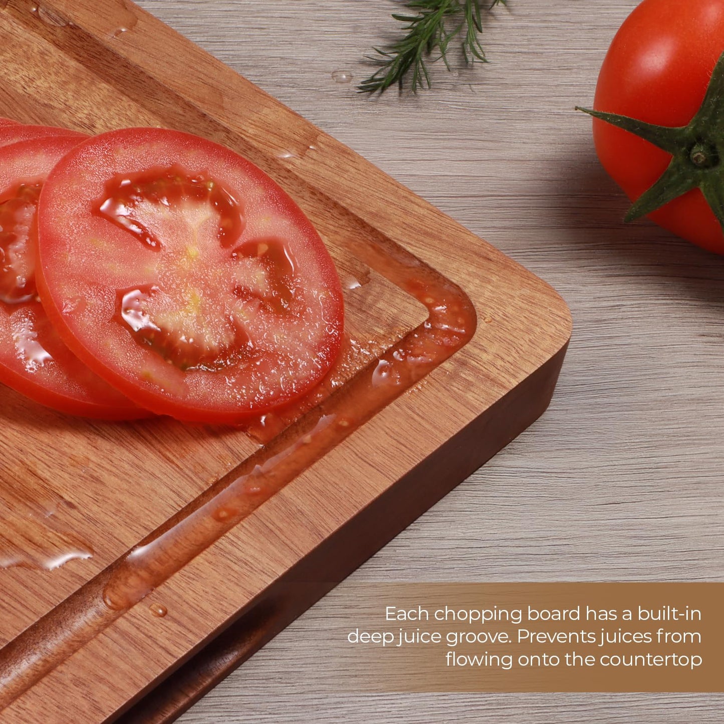 Wood Cutting Board, Wooden Cutting Boards for Kitchen with Deep Juice Grooves & Built-in Handles, Ideal Charcuterie & Chopping for Meat, Chopping Boards Set of 3