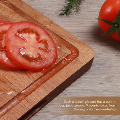 Wood Cutting Board, Wooden Cutting Boards for Kitchen with Deep Juice Grooves & Built-in Handles, Ideal Charcuterie & Chopping for Meat, Chopping Boards Set of 3