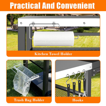 GRILL FORCE Grill Cart, Outdoor Grill Table, Pizza Oven Stand, Three-Shelf BBQ Table, Movable Dining Cart with Drawer, Fits for Ninja Woodfire Grill, Blackstone Griddle,Tabletop Grill