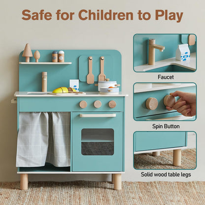 Giant bean Play Kitchen, Nordic Kitchen Wooden Kitchen Playset Toy for Kids with Cookware Accessories, Pretend Play Cooking Food Set for 3+ Year Old Toddler Boys Girls