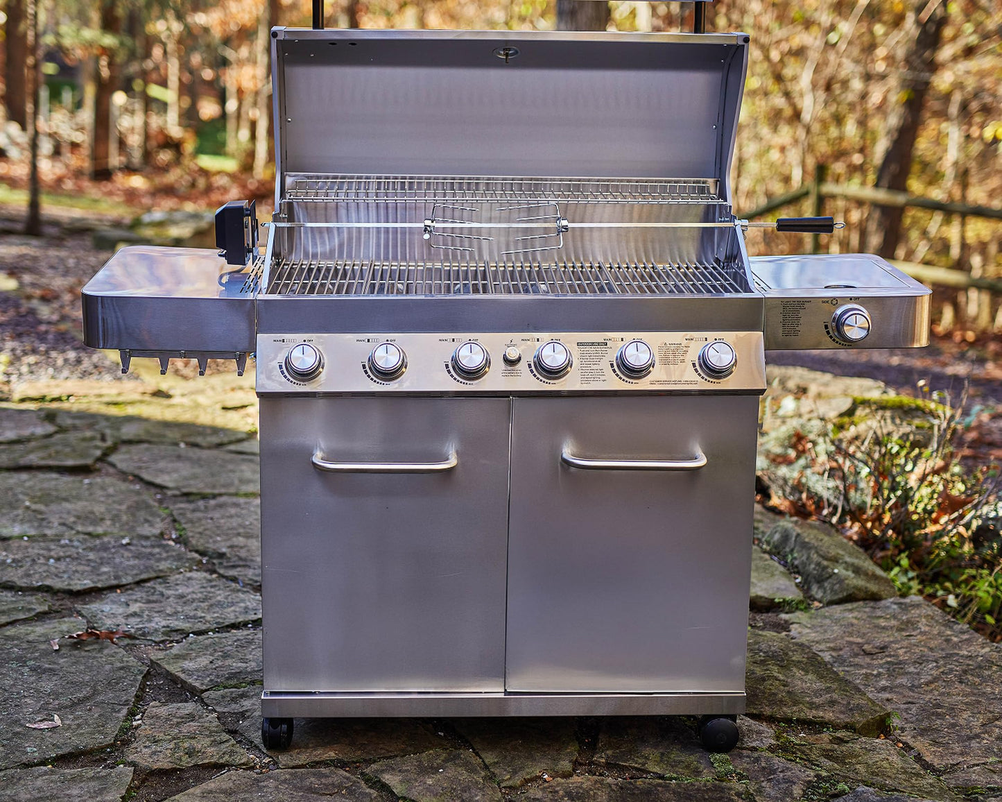 Monument Grills 77352 6-Burner Stainless Steel Cabinet Style Propane Gas Grill with Knob Controls, Built-In Thermometer with BBQ Cover(2 Items)